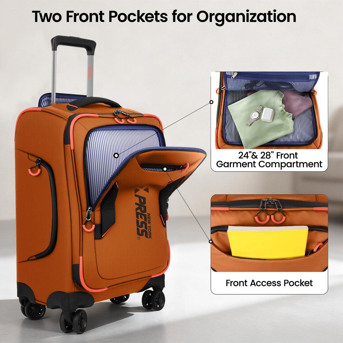 22" Luggage, Softside Suitcase w/Double Spinner Wheels, Waterproof,Lightweight Rolling Suitcases for Men/Women（Green,22in）