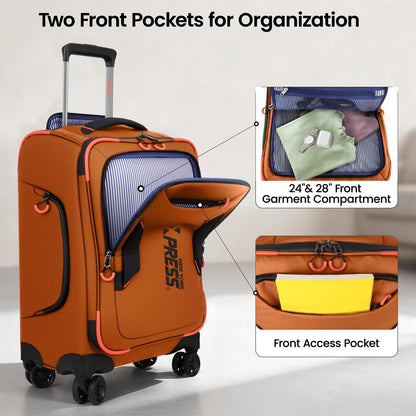 22" Luggage, Softside Suitcase w/Double Spinner Wheels, Waterproof,Lightweight Rolling Suitcases for Men/Women（Green,22in）