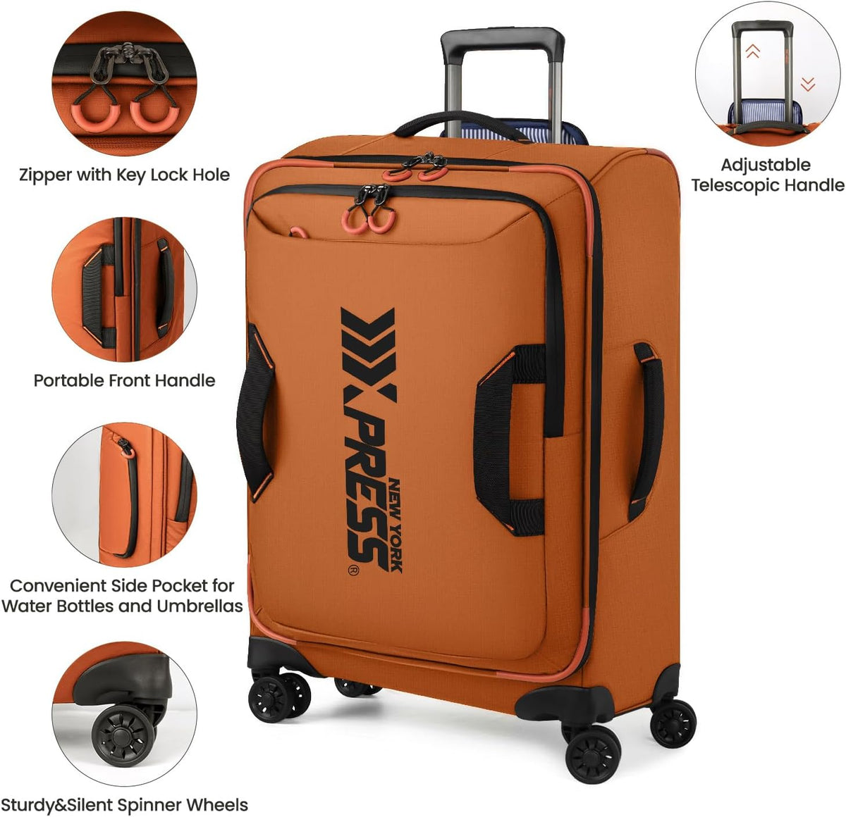 22" Luggage, Softside Suitcase w/Double Spinner Wheels, Waterproof,Lightweight Rolling Suitcases for Men/Women（Green,22in）