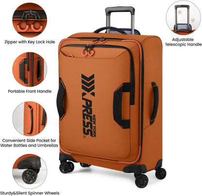 22" Luggage, Softside Suitcase w/Double Spinner Wheels, Waterproof,Lightweight Rolling Suitcases for Men/Women（Green,22in）