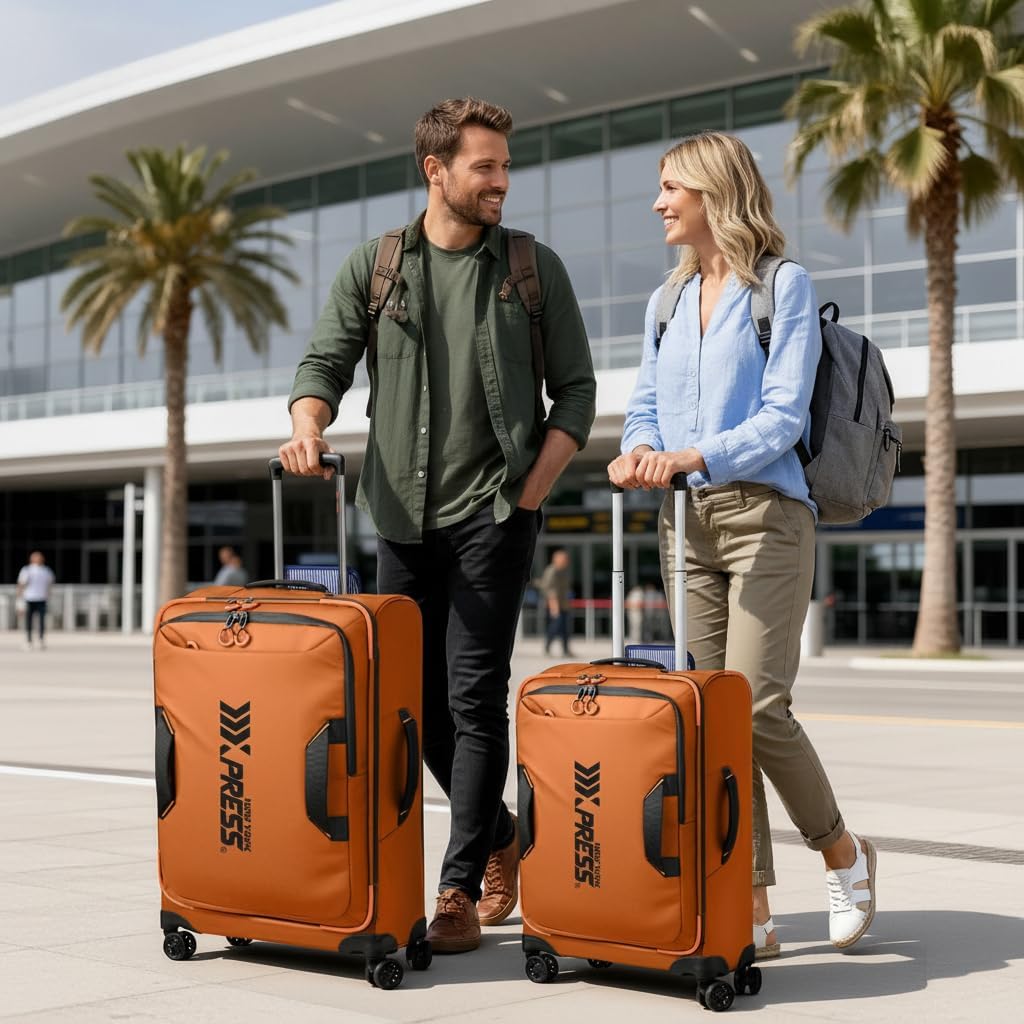 22" Luggage, Softside Suitcase w/Double Spinner Wheels, Waterproof,Lightweight Rolling Suitcases for Men/Women（Green,22in）