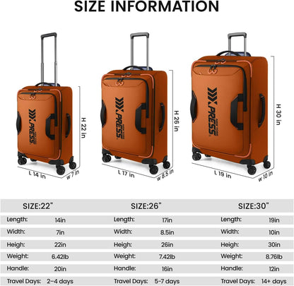 22" Luggage, Softside Suitcase w/Double Spinner Wheels, Waterproof,Lightweight Rolling Suitcases for Men/Women（Green,22in）