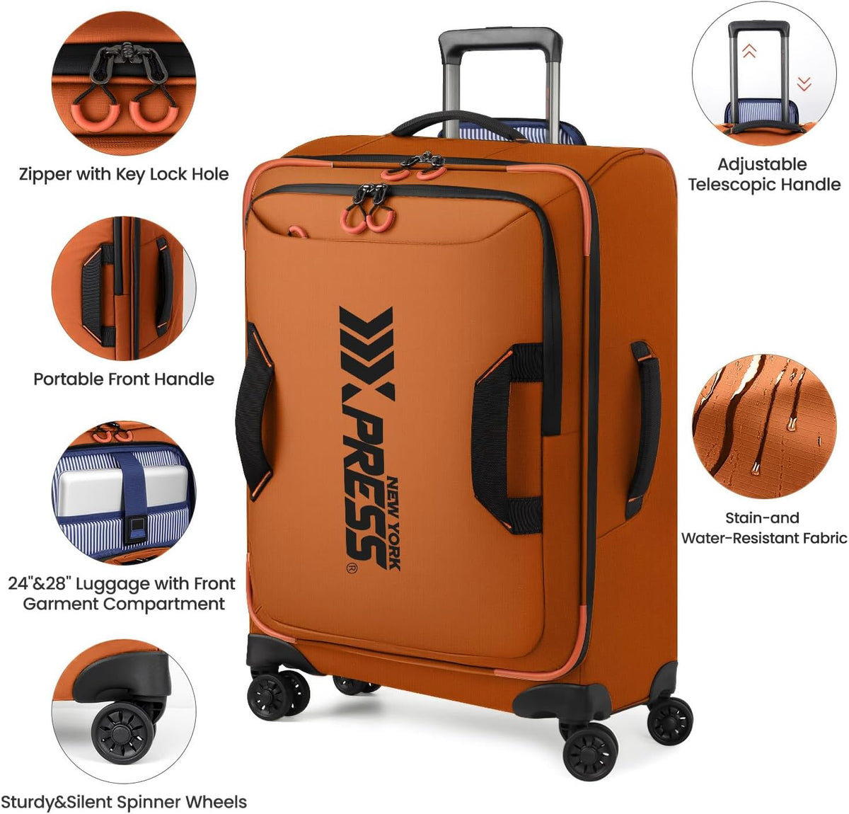 22" Luggage, Softside Suitcase w/Double Spinner Wheels, Waterproof,Lightweight Rolling Suitcases for Men/Women（Green,22in）