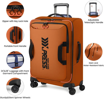 22" Luggage, Softside Suitcase w/Double Spinner Wheels, Waterproof,Lightweight Rolling Suitcases for Men/Women（Green,22in）
