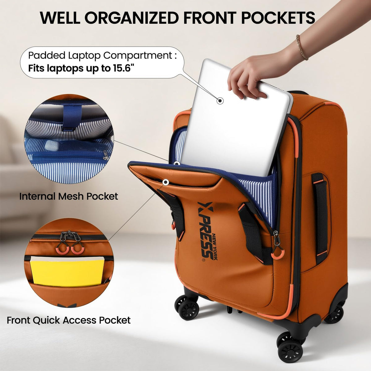 22" Luggage, Softside Suitcase w/Double Spinner Wheels, Waterproof,Lightweight Rolling Suitcases for Men/Women（Green,22in）