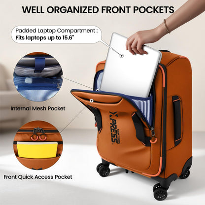 22" Luggage, Softside Suitcase w/Double Spinner Wheels, Waterproof,Lightweight Rolling Suitcases for Men/Women（Green,22in）