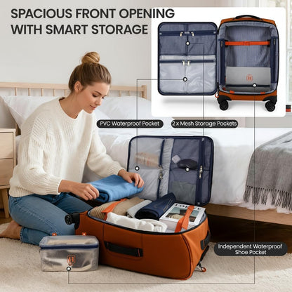 22" Luggage, Softside Suitcase w/Double Spinner Wheels, Waterproof,Lightweight Rolling Suitcases for Men/Women（Green,22in）