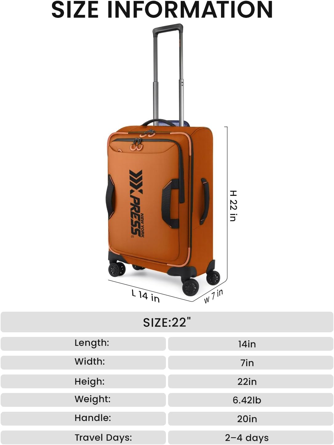 22" Luggage, Softside Suitcase w/Double Spinner Wheels, Waterproof,Lightweight Rolling Suitcases for Men/Women（Green,22in）