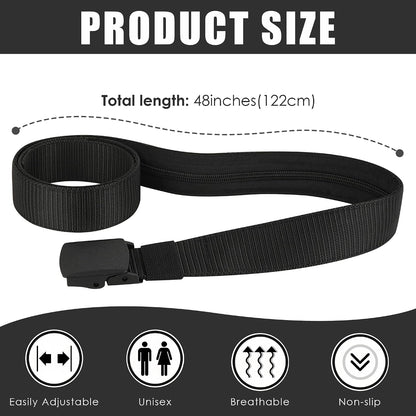 2 Pack Money Belts for Travel, Anti-Theft Hidden Waist Wallet with Zippered Security Pockets, Adjustable Nylon Belt for Men & Women Under Clothes (Black)