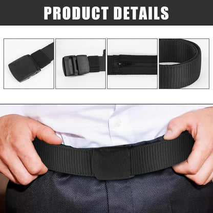 2 Pack Money Belts for Travel, Anti-Theft Hidden Waist Wallet with Zippered Security Pockets, Adjustable Nylon Belt for Men & Women Under Clothes (Black)