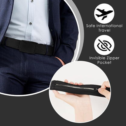 2 Pack Money Belts for Travel, Anti-Theft Hidden Waist Wallet with Zippered Security Pockets, Adjustable Nylon Belt for Men & Women Under Clothes (Black)