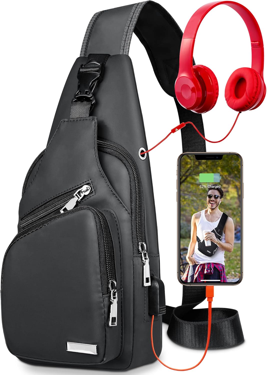 Waterproof Sling Bag Crossbody Backpack for Men Women Sling Backpack Hiking Daypack Multipurpose Cross Body Chest Bag