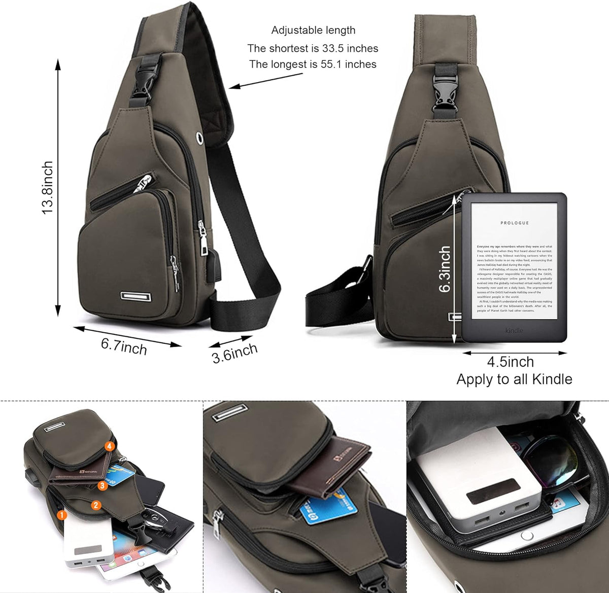 Waterproof Sling Bag Crossbody Backpack for Men Women Sling Backpack Hiking Daypack Multipurpose Cross Body Chest Bag