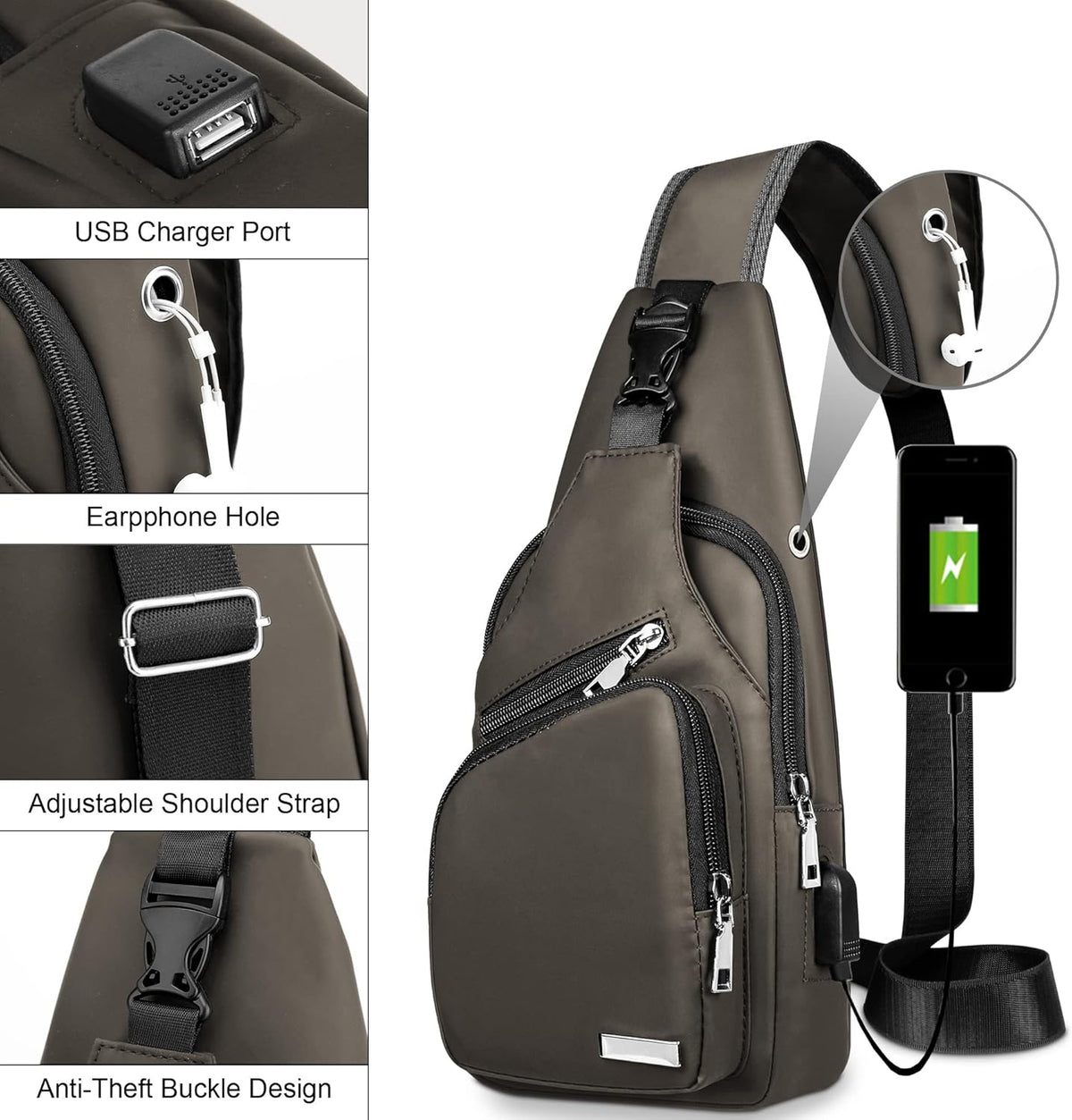 Waterproof Sling Bag Crossbody Backpack for Men Women Sling Backpack Hiking Daypack Multipurpose Cross Body Chest Bag