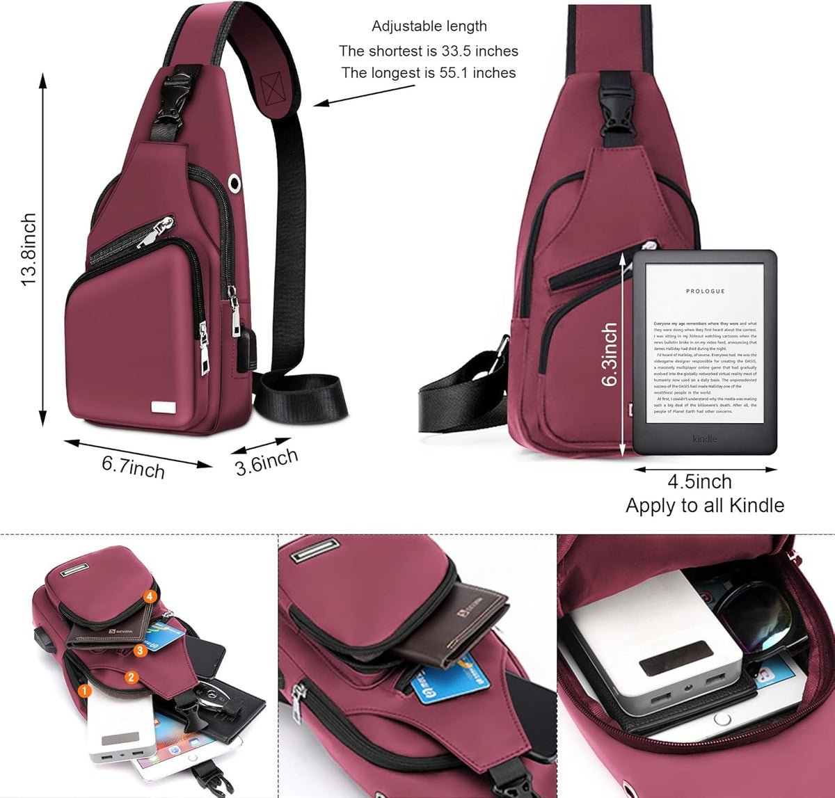 Waterproof Sling Bag Crossbody Backpack for Men Women Sling Backpack Hiking Daypack Multipurpose Cross Body Chest Bag