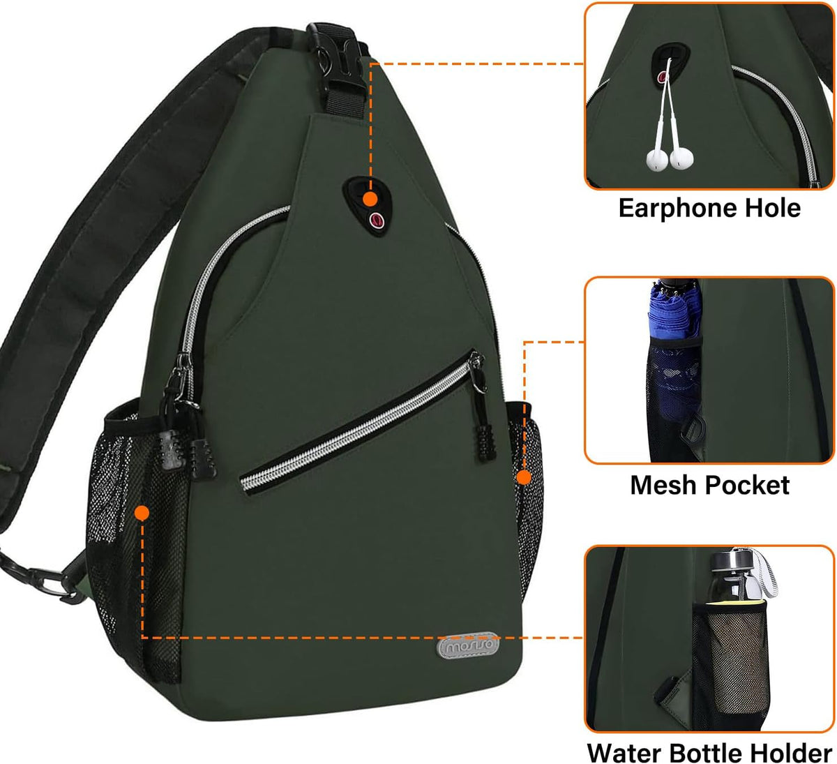 Small Sling Bag for Men, Crossbody Shoulder Chest Daypack Bag | Sling Backpack for Casual Travel Hiking