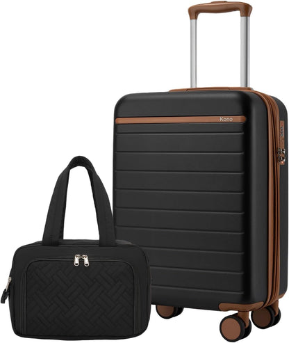 Expandable 20 Inch Carry On Suitcase Airline Approved, Lightweight ABS+PC Hardshell Luggage with 360° Silent Spinner Wheels, Grey/Brown