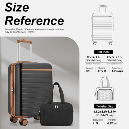 Expandable 20 Inch Carry On Suitcase Airline Approved, Lightweight ABS+PC Hardshell Luggage with 360° Silent Spinner Wheels, Grey/Brown