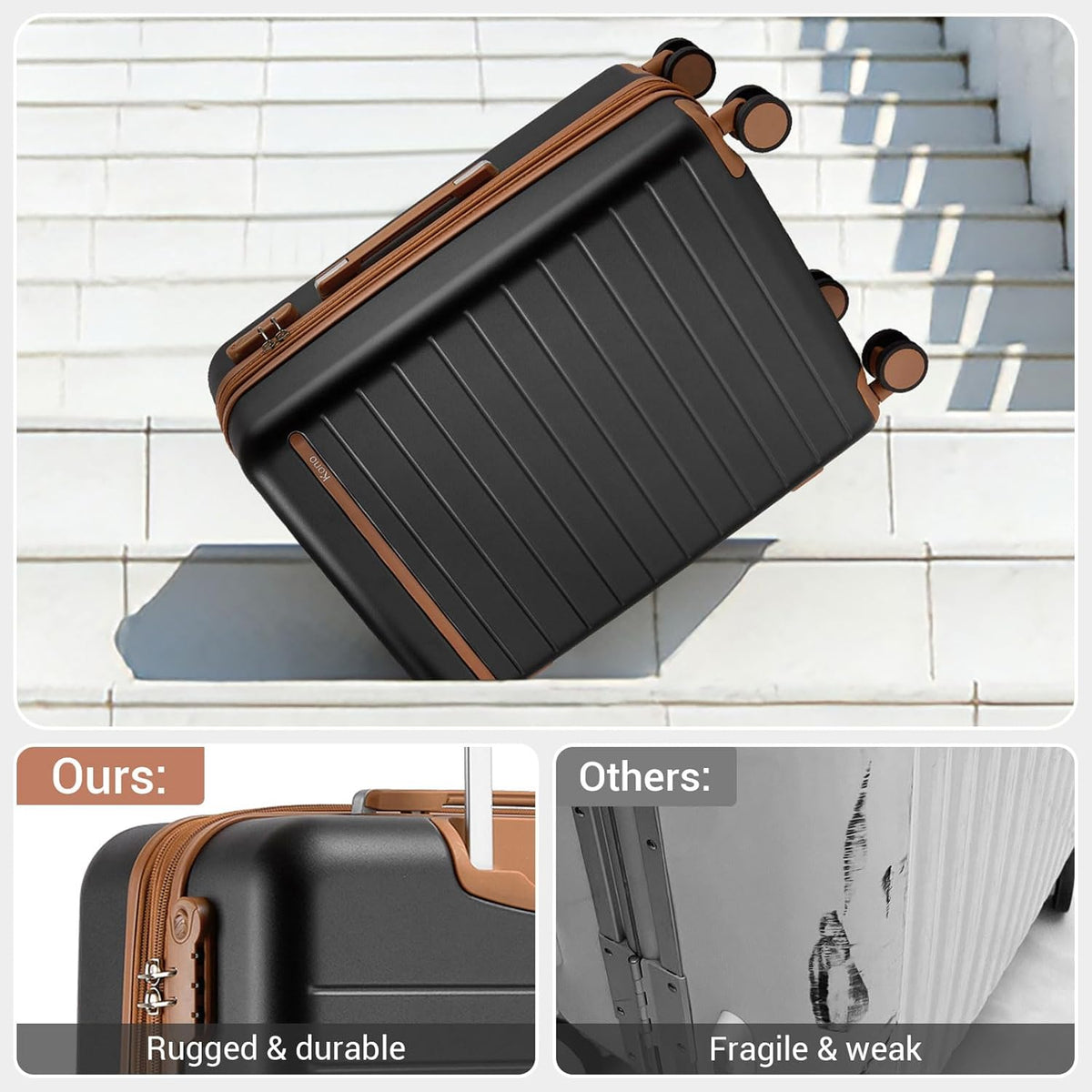 Expandable 20 Inch Carry On Suitcase Airline Approved, Lightweight ABS+PC Hardshell Luggage with 360° Silent Spinner Wheels, Grey/Brown