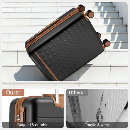 Expandable 20 Inch Carry On Suitcase Airline Approved, Lightweight ABS+PC Hardshell Luggage with 360° Silent Spinner Wheels, Grey/Brown