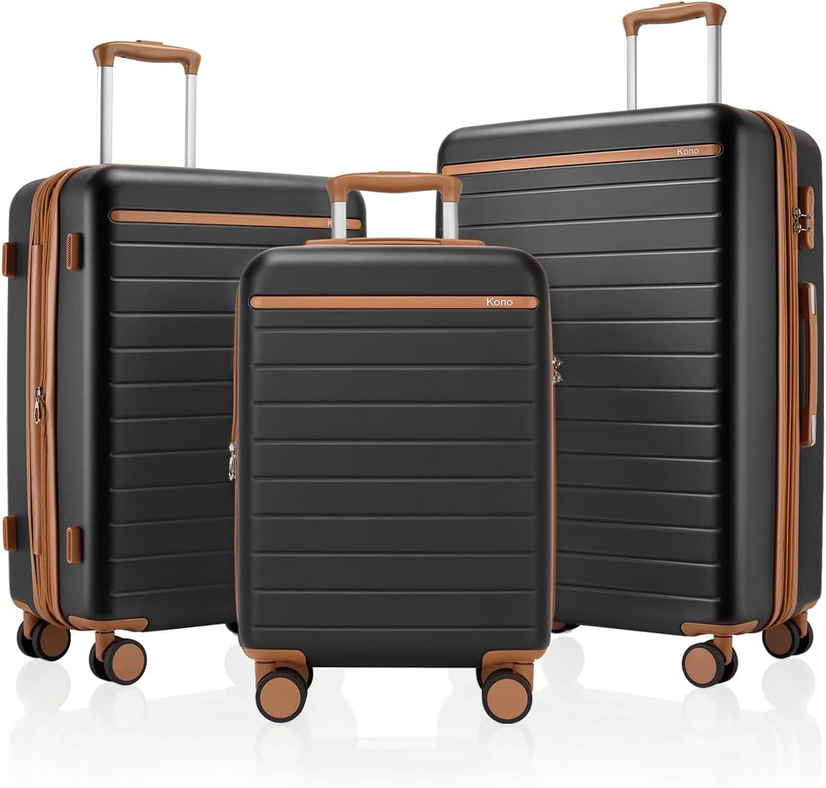 Expandable 20 Inch Carry On Suitcase Airline Approved, Lightweight ABS+PC Hardshell Luggage with 360° Silent Spinner Wheels, Grey/Brown