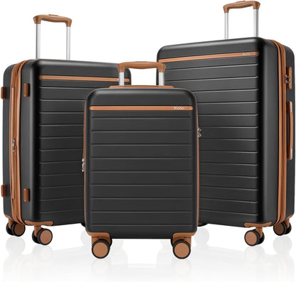 Expandable 20 Inch Carry On Suitcase Airline Approved, Lightweight ABS+PC Hardshell Luggage with 360° Silent Spinner Wheels, Grey/Brown