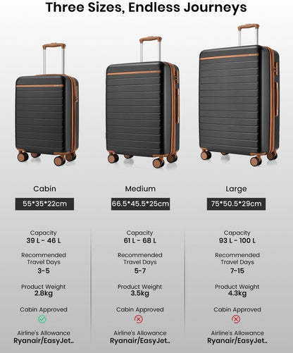 Expandable 20 Inch Carry On Suitcase Airline Approved, Lightweight ABS+PC Hardshell Luggage with 360° Silent Spinner Wheels, Grey/Brown
