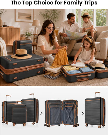 Expandable 20 Inch Carry On Suitcase Airline Approved, Lightweight ABS+PC Hardshell Luggage with 360° Silent Spinner Wheels, Grey/Brown