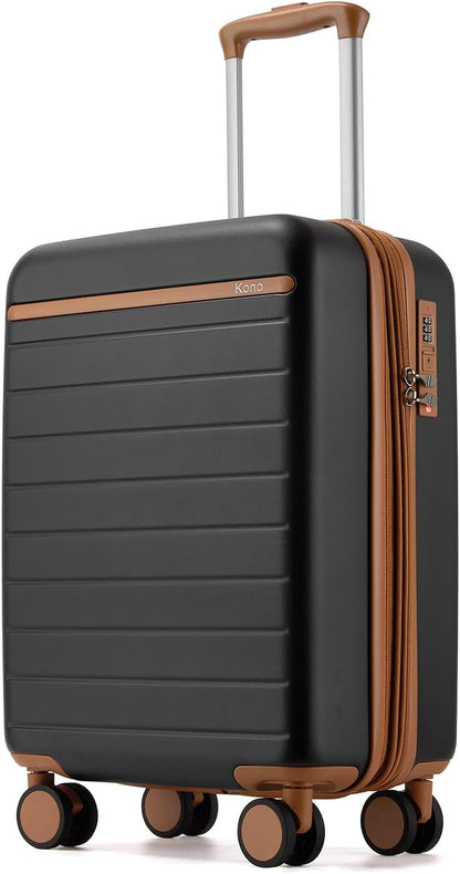 Expandable 20 Inch Carry On Suitcase Airline Approved, Lightweight ABS+PC Hardshell Luggage with 360° Silent Spinner Wheels, Grey/Brown