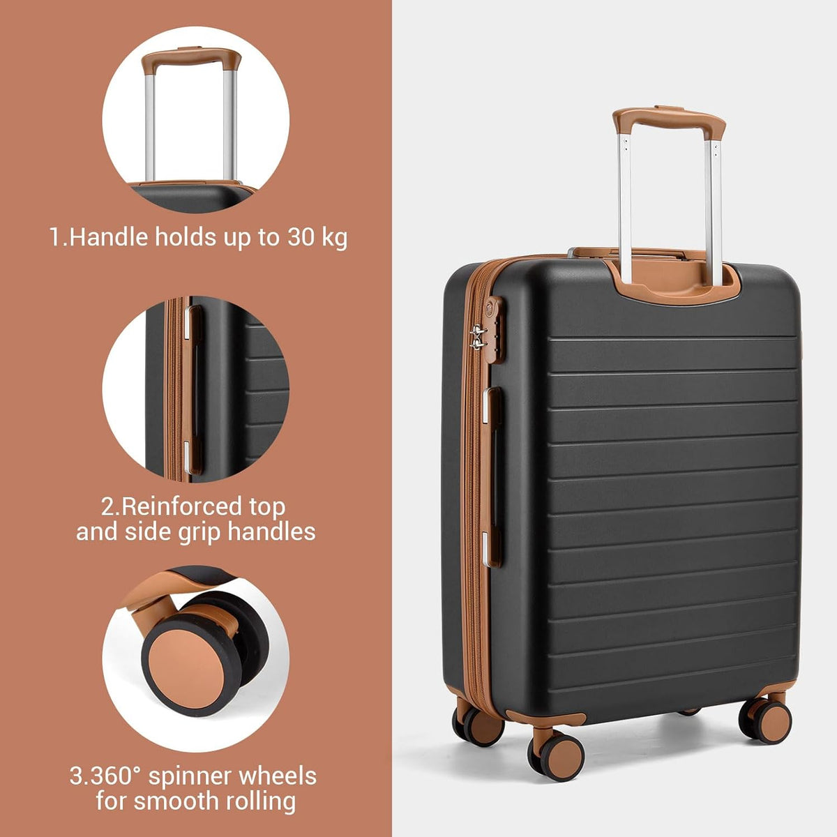 Expandable 20 Inch Carry On Suitcase Airline Approved, Lightweight ABS+PC Hardshell Luggage with 360° Silent Spinner Wheels, Grey/Brown