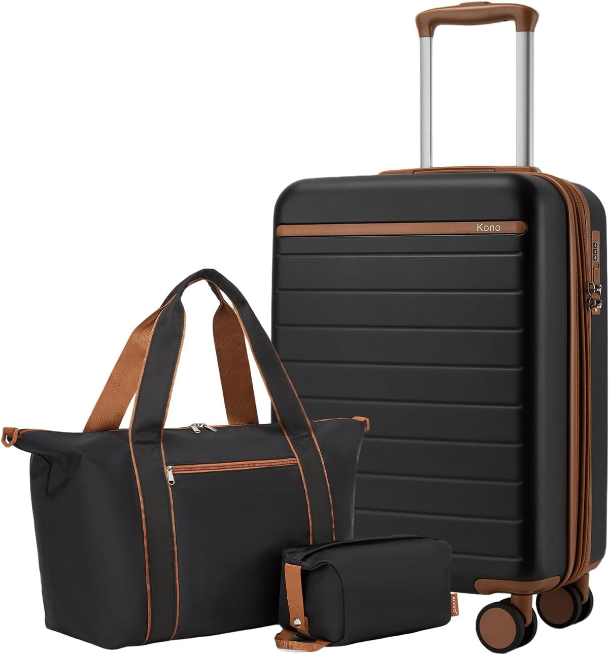 Expandable 20 Inch Carry On Suitcase Airline Approved, Lightweight ABS+PC Hardshell Luggage with 360° Silent Spinner Wheels, Grey/Brown