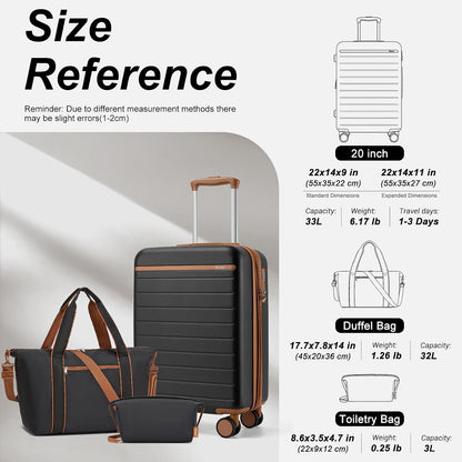 Expandable 20 Inch Carry On Suitcase Airline Approved, Lightweight ABS+PC Hardshell Luggage with 360° Silent Spinner Wheels, Grey/Brown