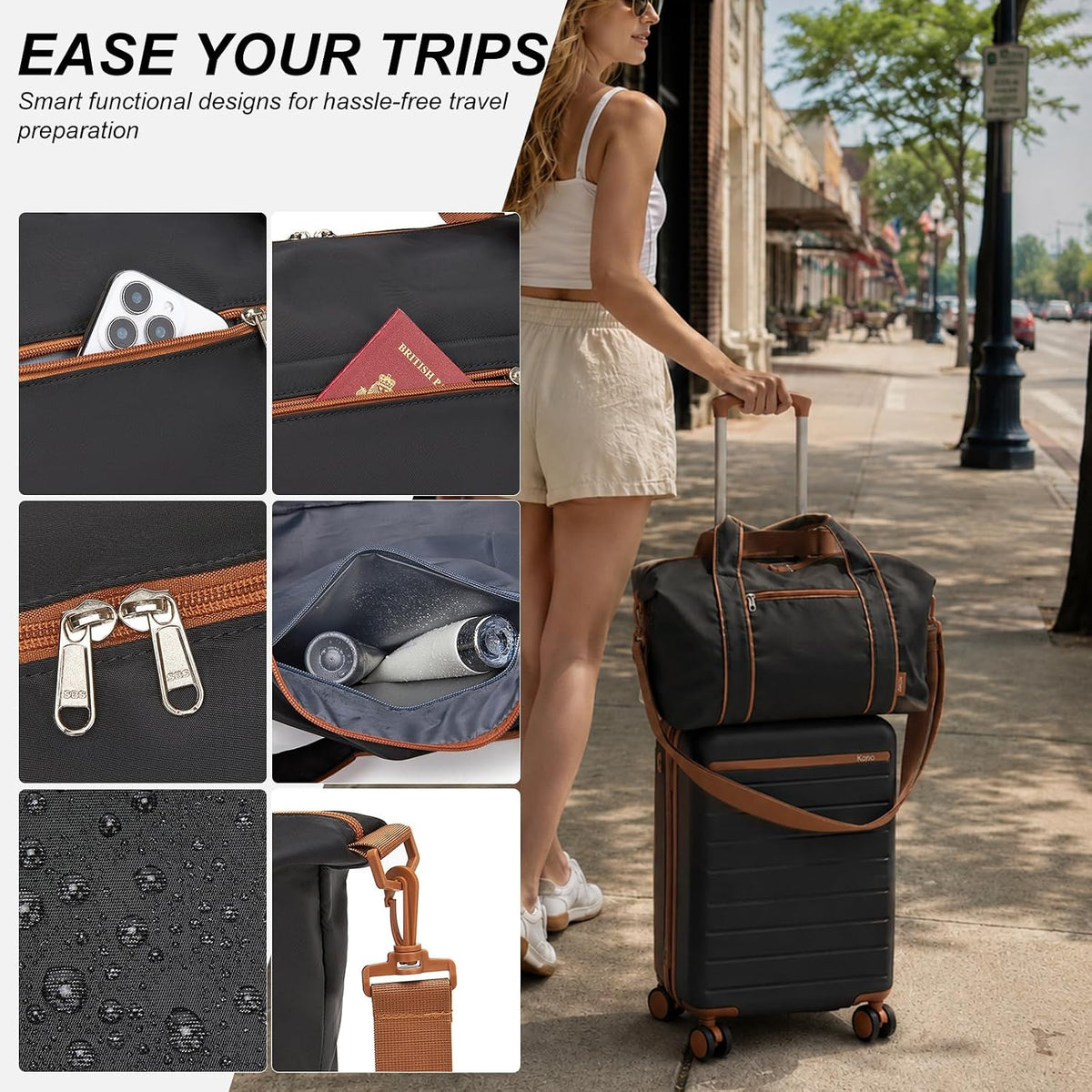 Expandable 20 Inch Carry On Suitcase Airline Approved, Lightweight ABS+PC Hardshell Luggage with 360° Silent Spinner Wheels, Grey/Brown