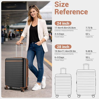 Expandable 20 Inch Carry On Suitcase Airline Approved, Lightweight ABS+PC Hardshell Luggage with 360° Silent Spinner Wheels, Grey/Brown