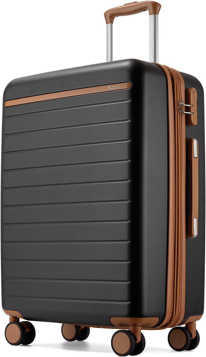 Expandable 20 Inch Carry On Suitcase Airline Approved, Lightweight ABS+PC Hardshell Luggage with 360° Silent Spinner Wheels, Grey/Brown