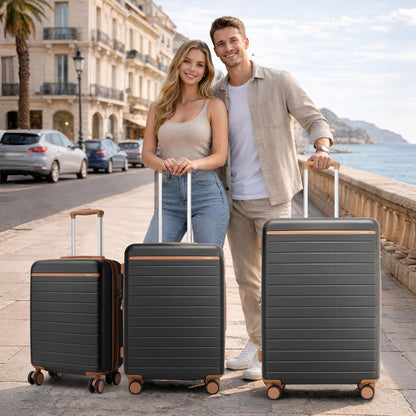 Expandable 20 Inch Carry On Suitcase Airline Approved, Lightweight ABS+PC Hardshell Luggage with 360° Silent Spinner Wheels, Grey/Brown