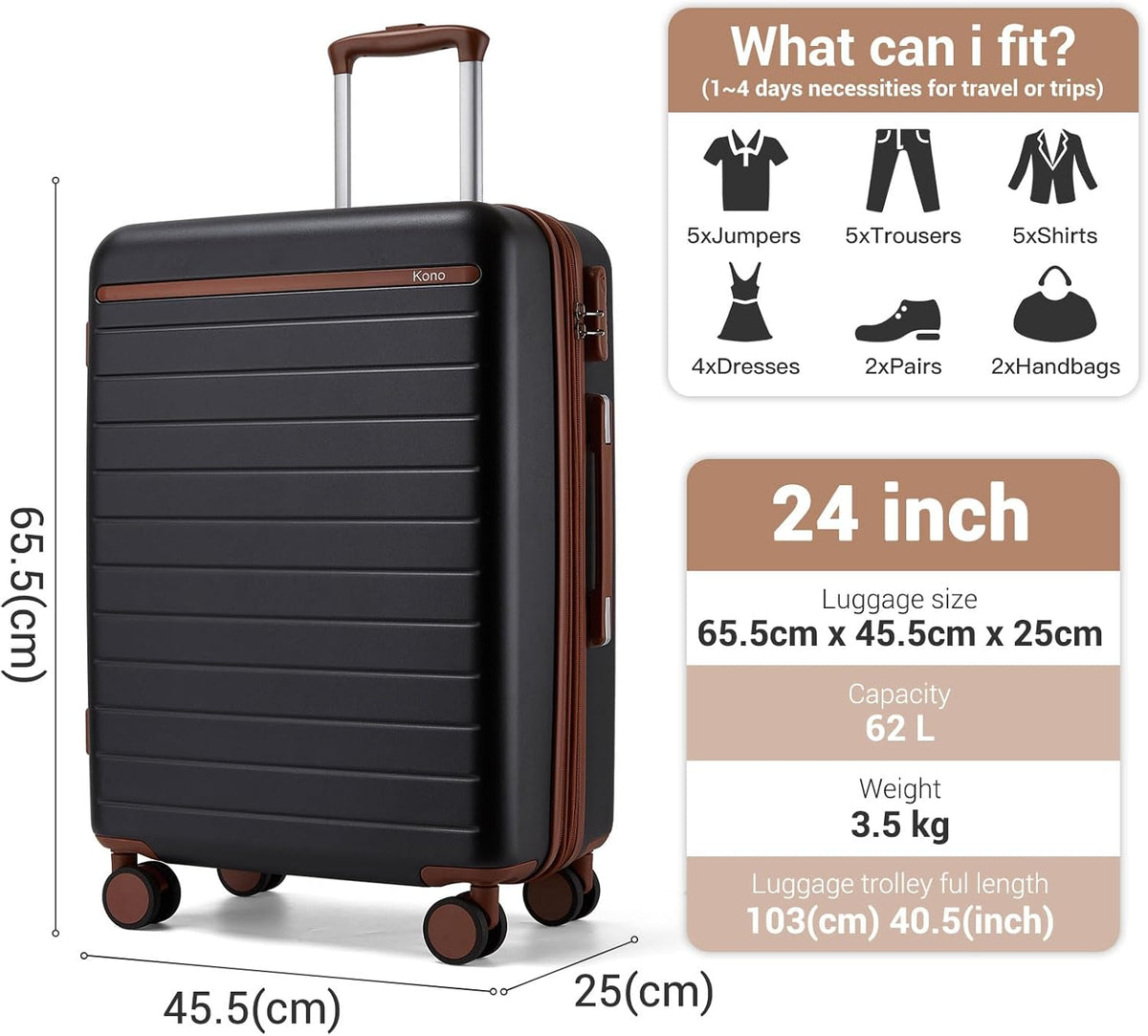 Expandable 20 Inch Carry On Suitcase Airline Approved, Lightweight ABS+PC Hardshell Luggage with 360° Silent Spinner Wheels, Grey/Brown