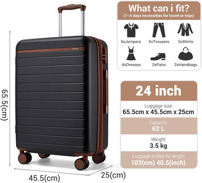 Expandable 20 Inch Carry On Suitcase Airline Approved, Lightweight ABS+PC Hardshell Luggage with 360° Silent Spinner Wheels, Grey/Brown