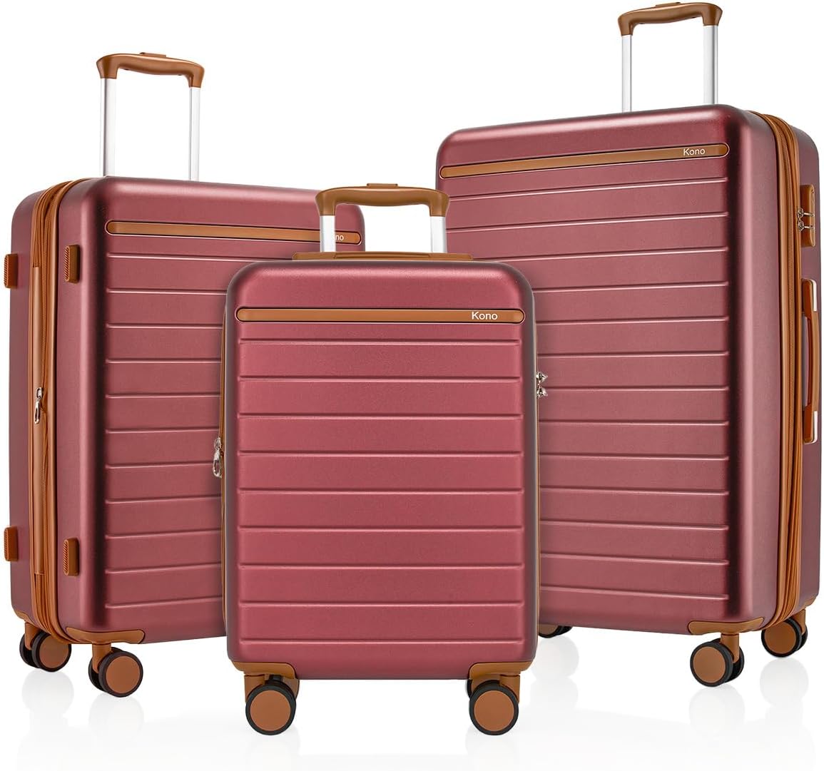 Expandable 20 Inch Carry On Suitcase Airline Approved, Lightweight ABS+PC Hardshell Luggage with 360° Silent Spinner Wheels, Grey/Brown