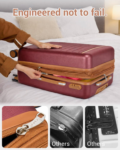 Expandable 20 Inch Carry On Suitcase Airline Approved, Lightweight ABS+PC Hardshell Luggage with 360° Silent Spinner Wheels, Grey/Brown