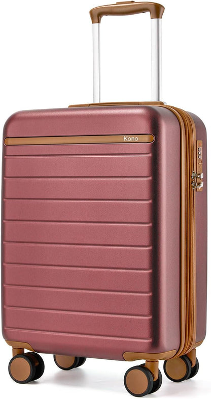 Expandable 20 Inch Carry On Suitcase Airline Approved, Lightweight ABS+PC Hardshell Luggage with 360° Silent Spinner Wheels, Grey/Brown