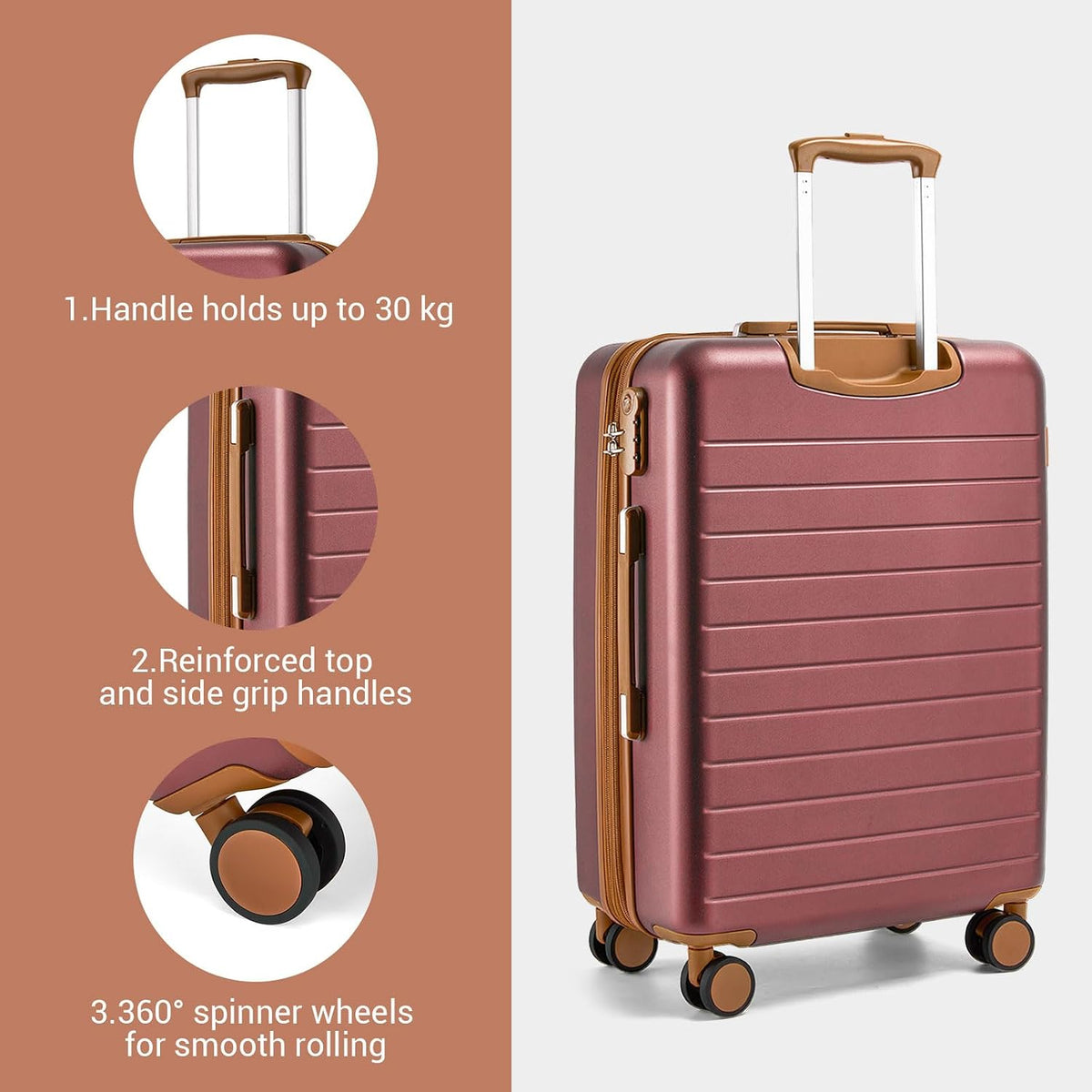 Expandable 20 Inch Carry On Suitcase Airline Approved, Lightweight ABS+PC Hardshell Luggage with 360° Silent Spinner Wheels, Grey/Brown