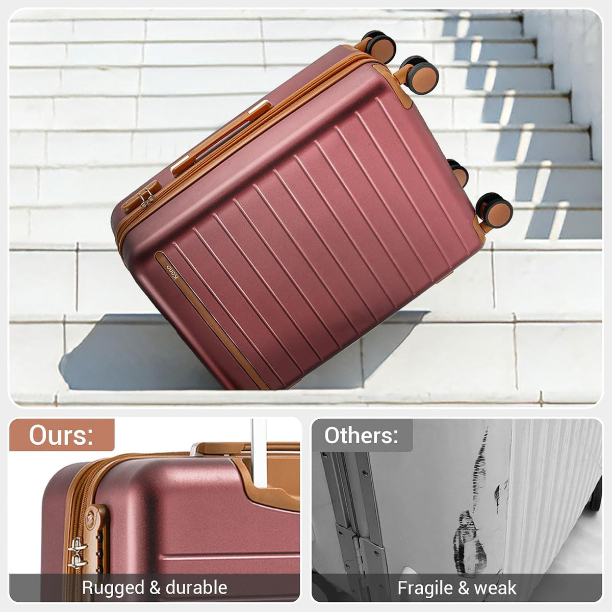Expandable 20 Inch Carry On Suitcase Airline Approved, Lightweight ABS+PC Hardshell Luggage with 360° Silent Spinner Wheels, Grey/Brown