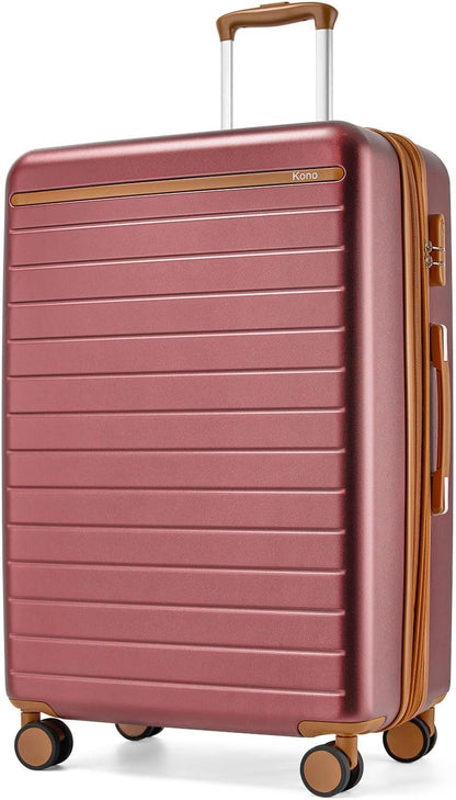 Expandable 20 Inch Carry On Suitcase Airline Approved, Lightweight ABS+PC Hardshell Luggage with 360° Silent Spinner Wheels, Grey/Brown