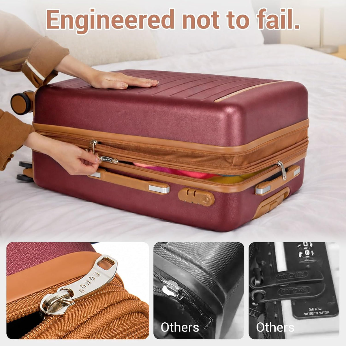 Expandable 20 Inch Carry On Suitcase Airline Approved, Lightweight ABS+PC Hardshell Luggage with 360° Silent Spinner Wheels, Grey/Brown
