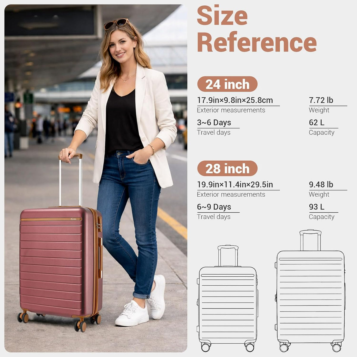 Expandable 20 Inch Carry On Suitcase Airline Approved, Lightweight ABS+PC Hardshell Luggage with 360° Silent Spinner Wheels, Grey/Brown
