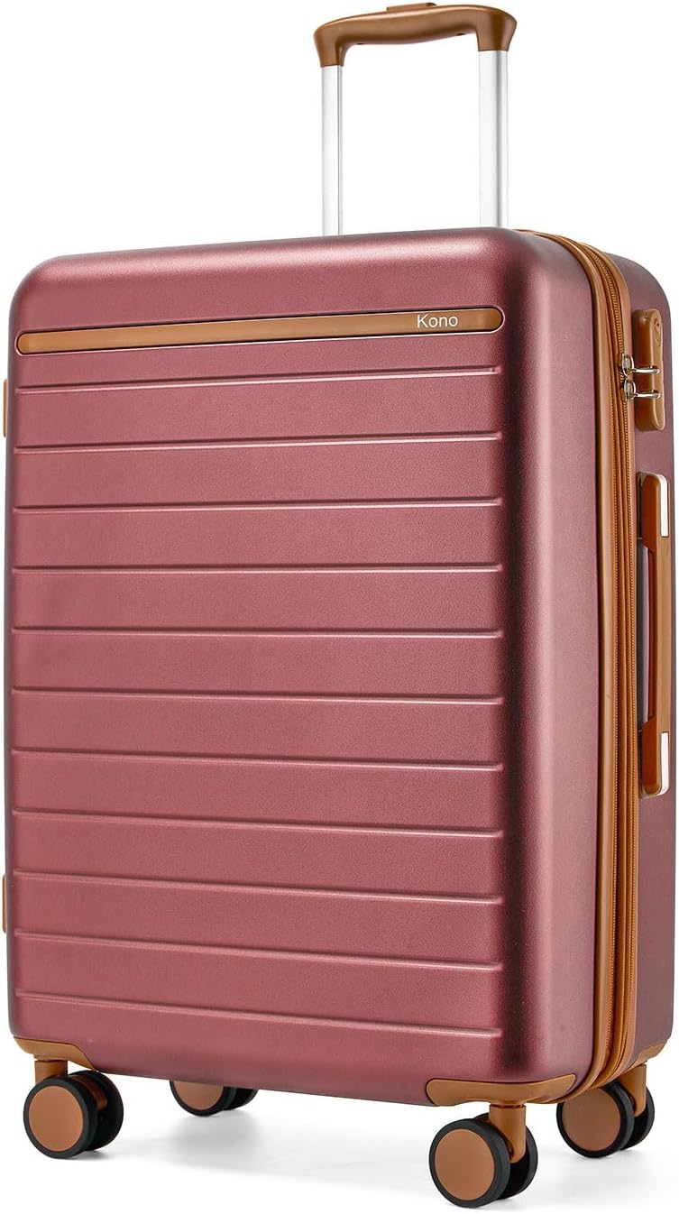 Expandable 20 Inch Carry On Suitcase Airline Approved, Lightweight ABS+PC Hardshell Luggage with 360° Silent Spinner Wheels, Grey/Brown