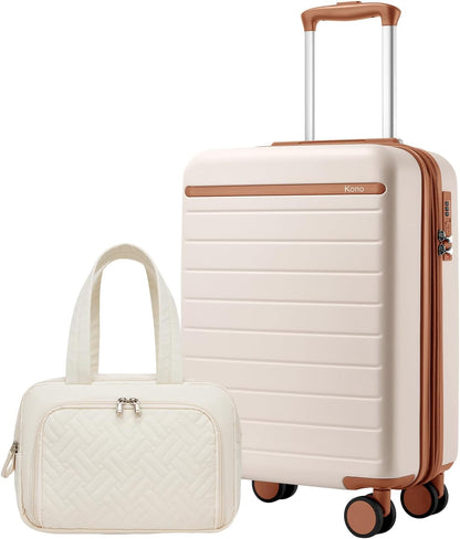 Expandable 20 Inch Carry On Suitcase Airline Approved, Lightweight ABS+PC Hardshell Luggage with 360° Silent Spinner Wheels, Grey/Brown
