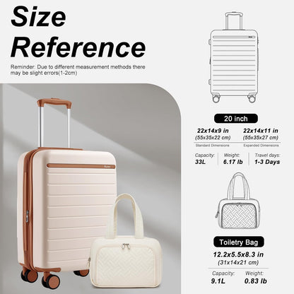 Expandable 20 Inch Carry On Suitcase Airline Approved, Lightweight ABS+PC Hardshell Luggage with 360° Silent Spinner Wheels, Grey/Brown
