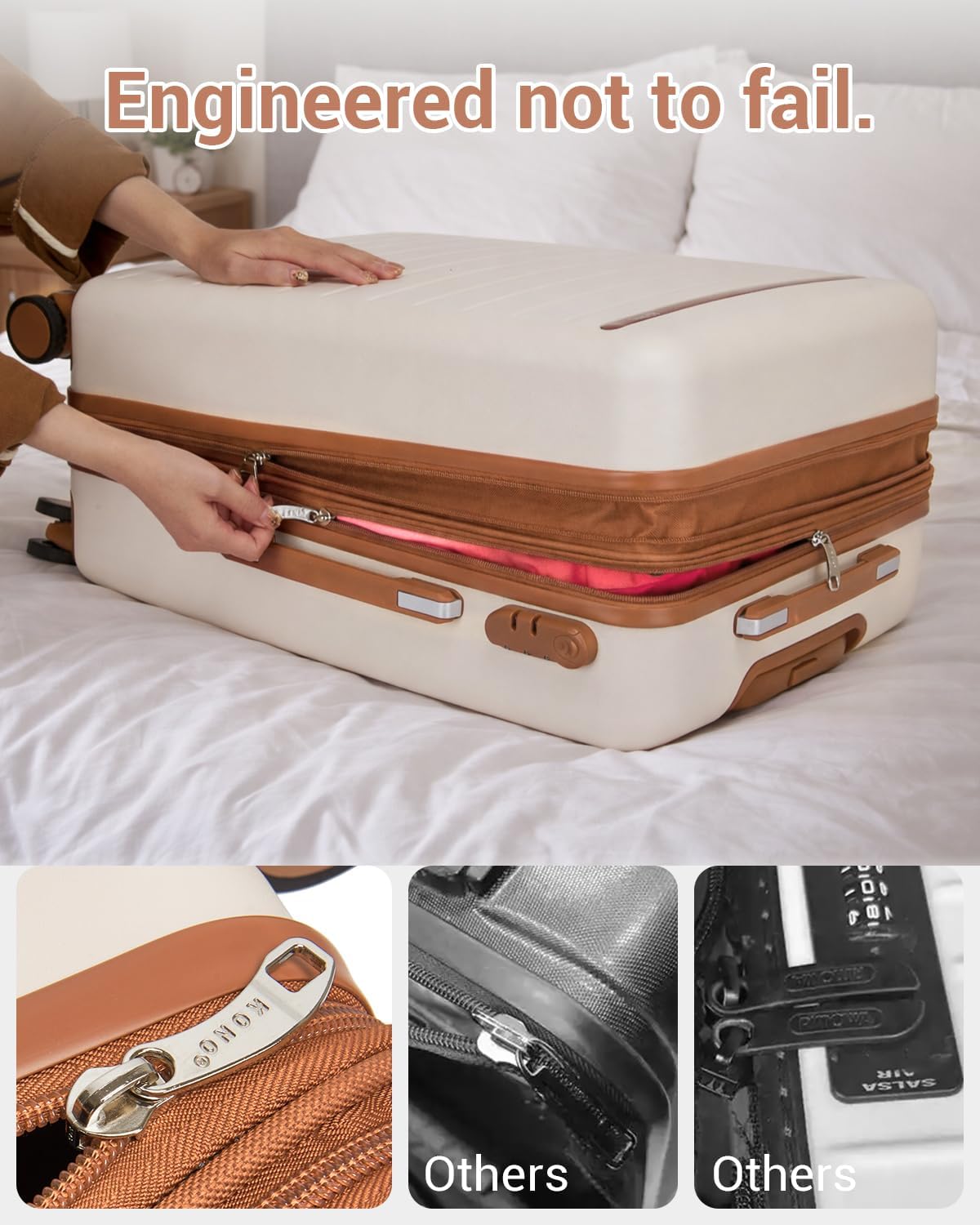 Expandable 20 Inch Carry On Suitcase Airline Approved, Lightweight ABS+PC Hardshell Luggage with 360° Silent Spinner Wheels, Grey/Brown